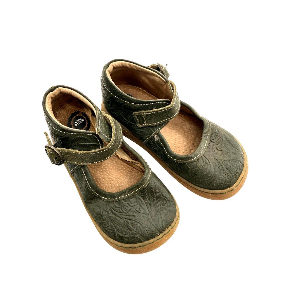 Livie & Luca Olive Clove Girls Leather Buckle Mary Janes Size 7